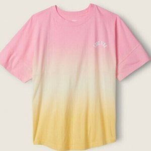 PINK Victorias Secret Varsity Crew Shirt in ombre Pink/yellow size XXL
